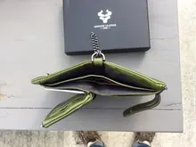 Billetera de cuero genuino para hombre, cartera con grabado gratis 100%, monedero pequeño, mini portatarjetas con cadena, portafolio de bolsillo para hombre