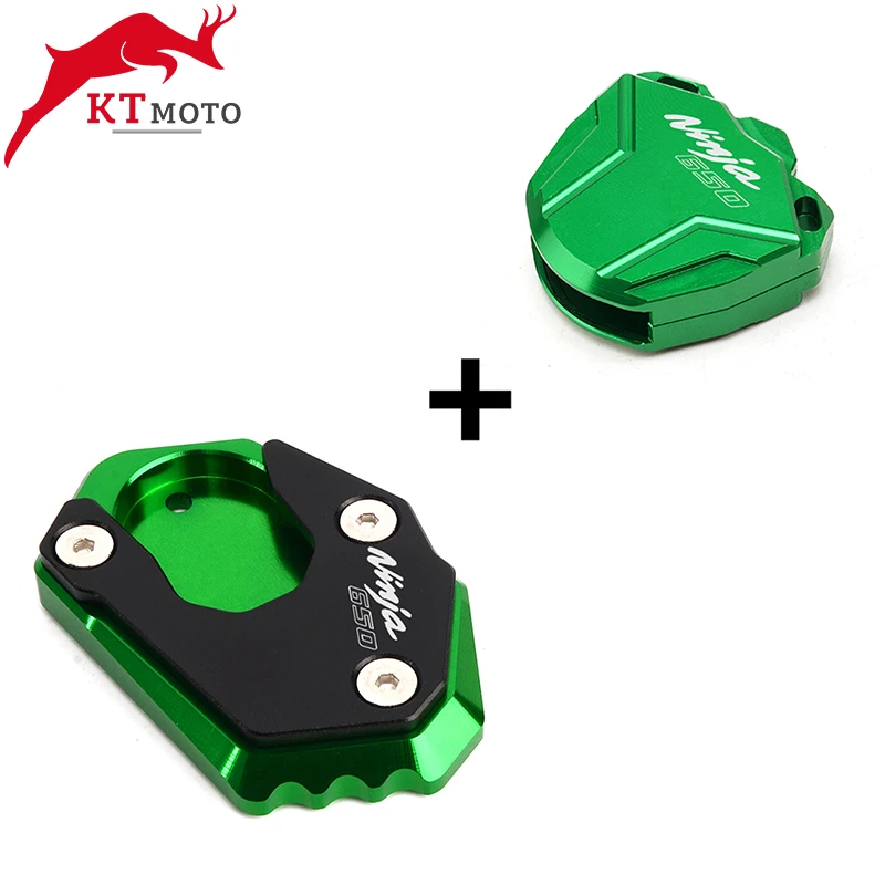 Motorcycle CNC Kickstand Side Stand Extension Pad Enlarge Plate & key Case Cover For Kawasaki
