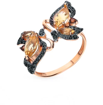 

Gold ring with раухтопазами, cubic zirconia and citrine sunlight