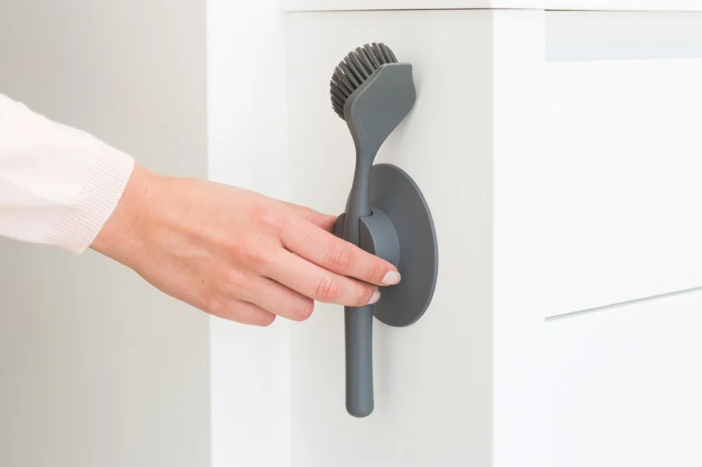 Dish Brush with Suction Cup Holder - Dark Grey - 8710755117589 Brabantia_1181x787px_E_NR-12703