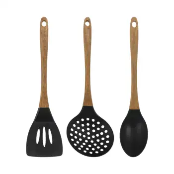 

Set 3 utensils (spatula, spoon, spoon) in silicone with acacia wooden handle, BERGNER collection Foodies