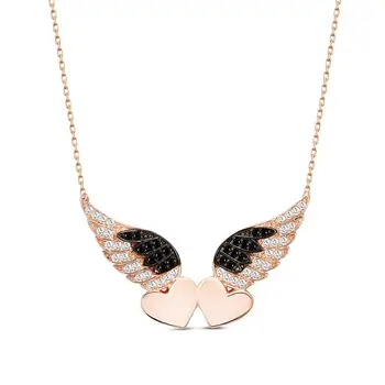 

925 Sterling Silver Double Heart Wing Necklace