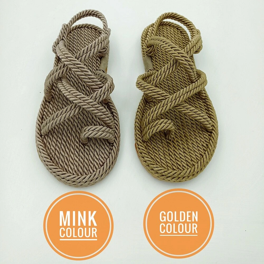 Women's Summer Wicker Rope Roman Sandals Tie Flat Base Sea Beach Daily Light Cool Stylish Design Flip Flop Fashion 2023