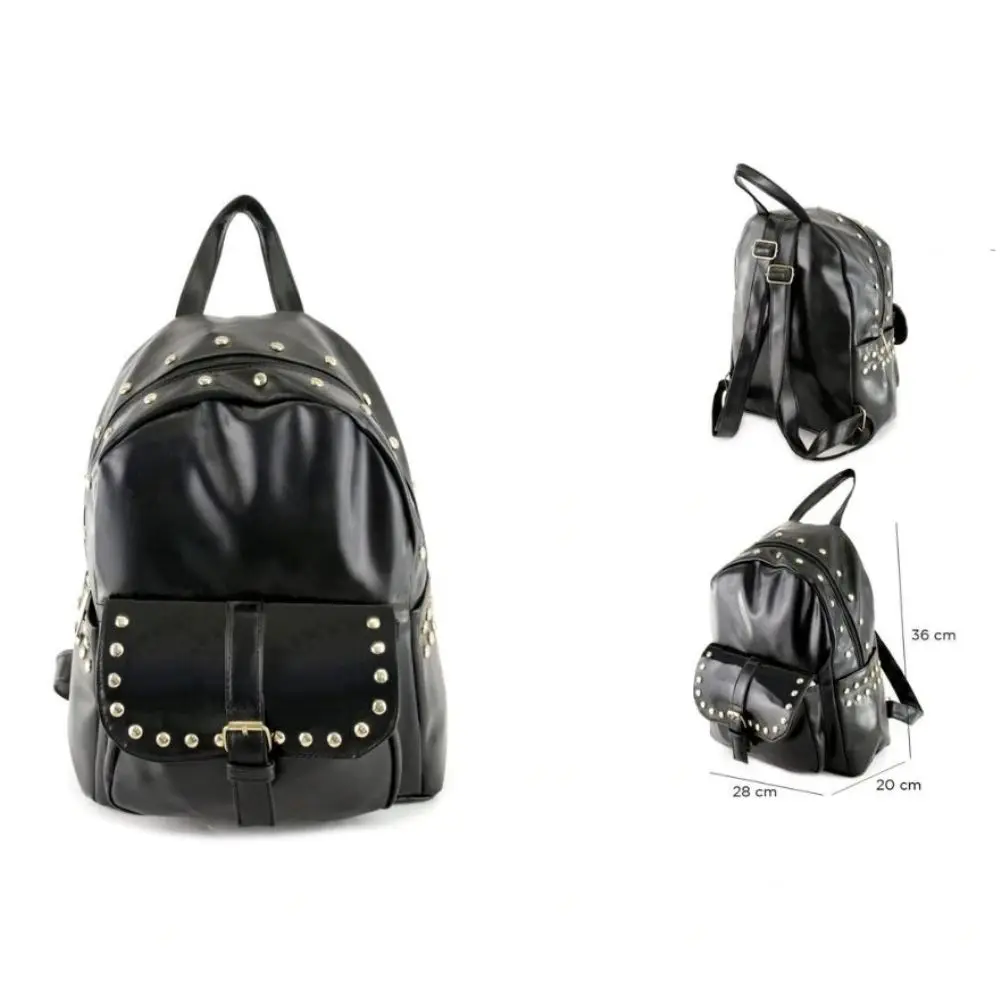 Mochila mujer negra con fornituras plateadas ,  mochila para mujer, bolso mochila mujer, Alessia