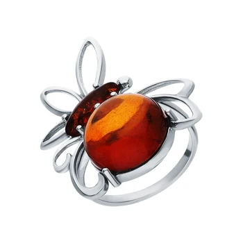 

Silver ring with amber sunlight sample 925