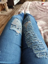 Luz Azul Jeans rasgados para damas 2021 calle estilo Sexy Mid Rise Distressed Pantalón Stretch Skinny agujero pantalones de Vaqueros pitillo