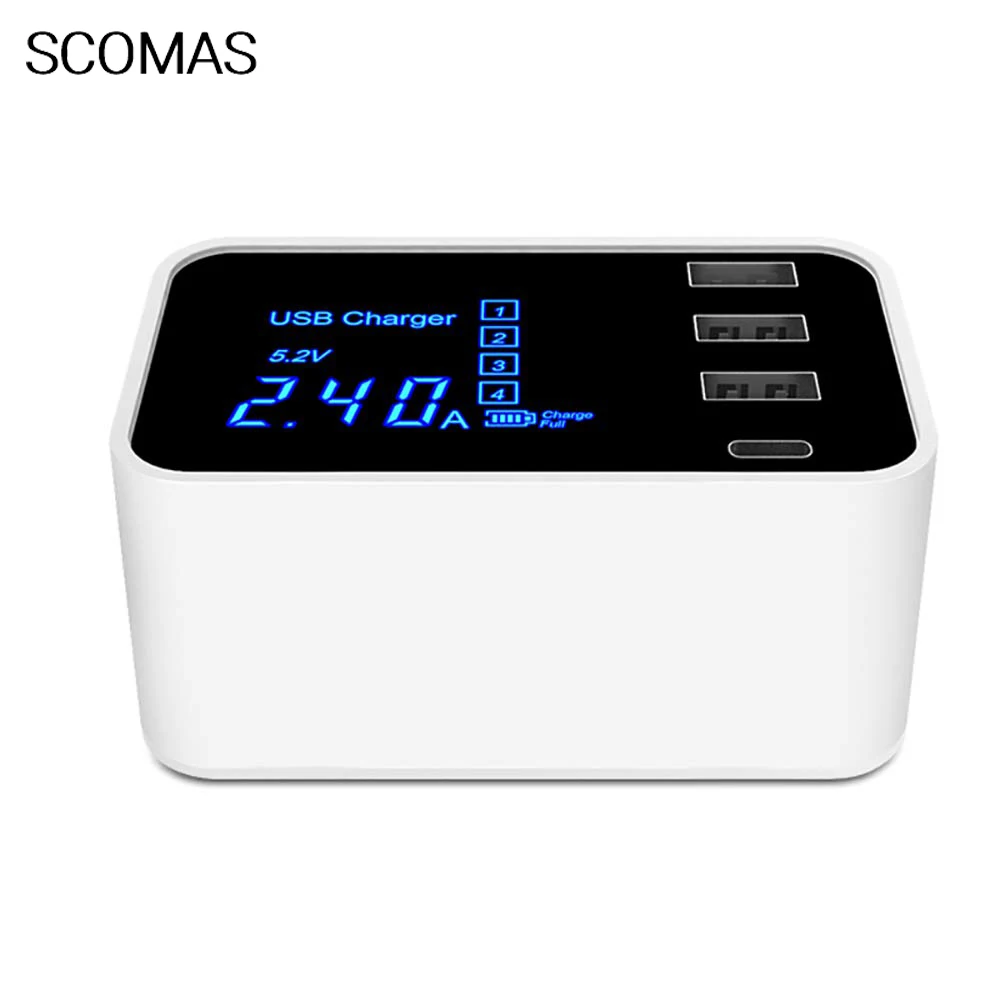 

Mobile Phone USB Charger Quick Charge 3.0 Smart USB Type C Charger Station Led Display Fast Charging Power Adapter Desktop