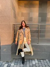 Gabardina larga X holgada de estilo coreano para mujer, abrigo de doble botonadura con cinturón, manto de dama, rompevientos, prendas de vestir de primavera y otoño, color gris