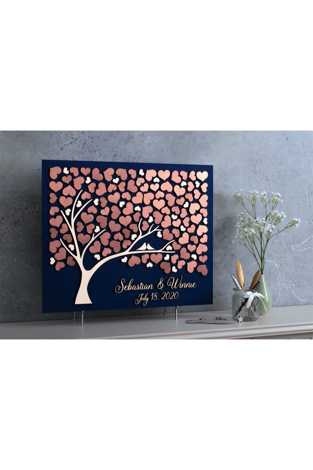 Wedding Guest Visitor Signature Book Wooden Personalized Alternatives to Names Date Mr and Mrs Mariage 3D Love Valentine's Rusti | Дом и