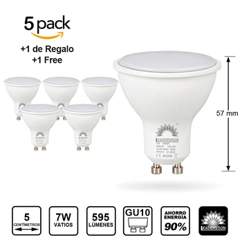 

Pack 5 bulbs Leadersson LED Low consumption BERLIN GU10 & middot; Floor lamp LED 7W & middot; 1 bulb gift [energy class: A +]