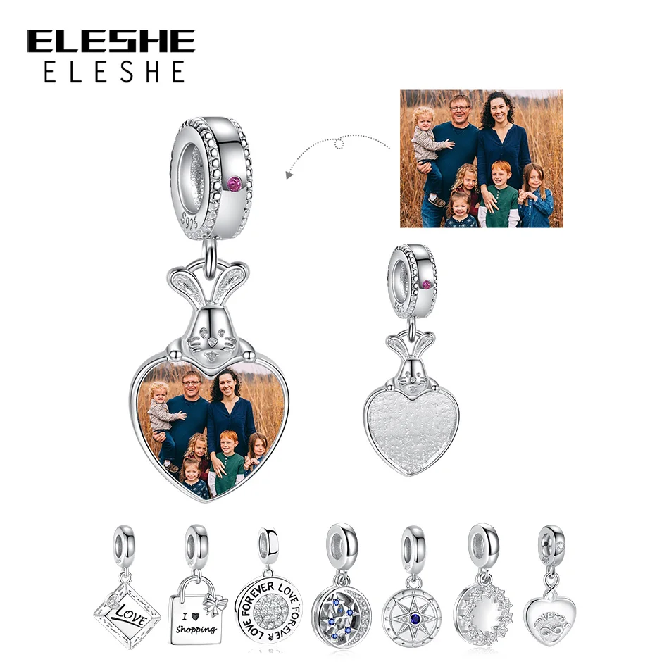 

ELESHE Custom Photo 925 Sterling Silver Cute Rabbit Dangle Charms Fit Original Bead Bracelet Necklace DIY Personalized Jewelry