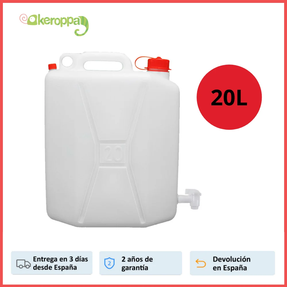 Garrafa bidon de plastico de 25 litros + Grifo para agua homologado ADR  boca ancha ideal para agua gasolina y químicos también como deposito para  aire acondicionado camping furgoneta camper : 