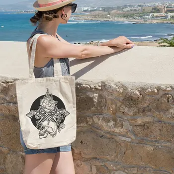 

Angemiel Bag Russian Roulette Skull And Crossbones Motif Shopping Beach Tote Bag