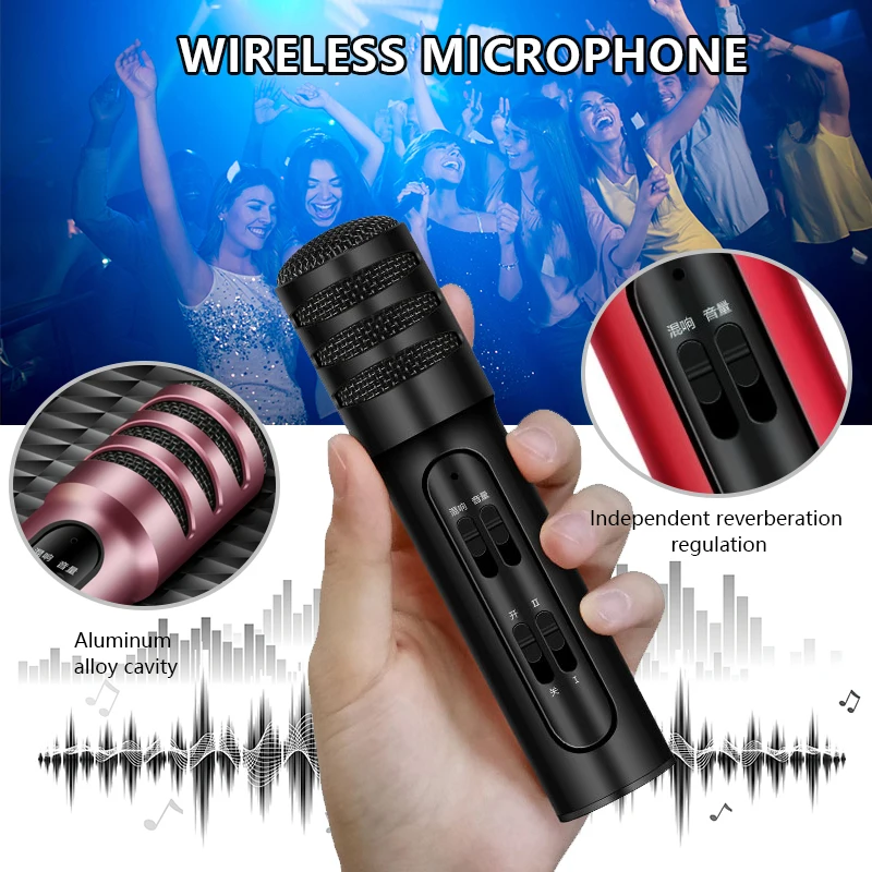 

Professional Handheld Microphone C7 Karaoke Condenser Microphone Portable Wireless Bluetooth Mic for Live Singing Home KTV Phone