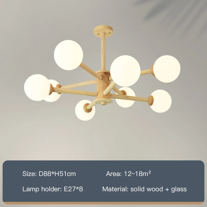 Living Room Led Chandelier Wooden Modern Ceiling Hanging Lamp For Bedroom Hall Kitchen Indoor Lighting White Glass Ball Decorate beaded chandelier Chandeliers