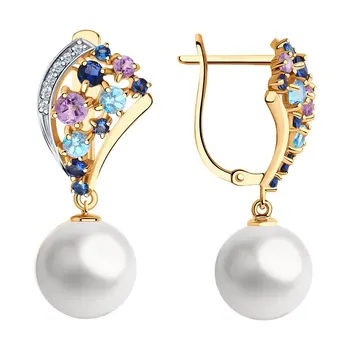 

Sokolov drop earrings with stones in gold with a mix of stones, fashion jewelry, 585, women's male, long earrings