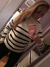 Suéter suelto de manga larga para otoño e invierno, jersey de cuello alto con botones a rayas, moda informal, 2020