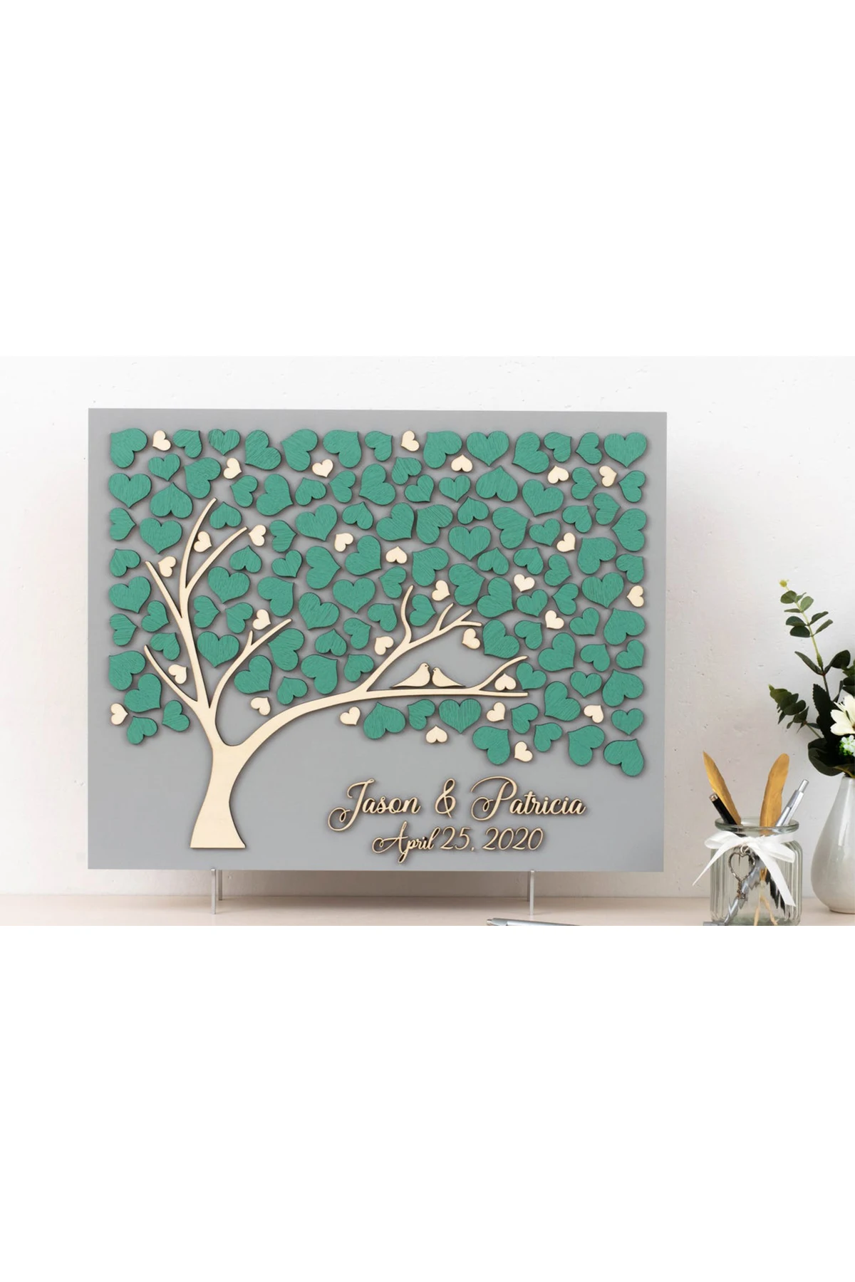 Wedding Guest Visitor Signature Book Wooden Personalized Alternatives to Names Date Mr and Mrs Mariage 3D Love Valentine's Rusti | Дом и