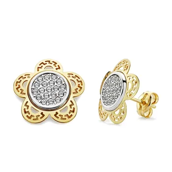 

Earrings 18k gold Two Tone 12mm. Flower zircons greca [AA2081]
