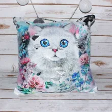 Подушка антистресс с двухсторонними пайетками Котик разный рисунок