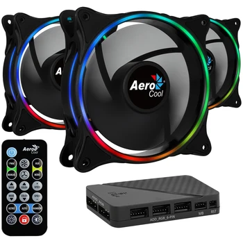 

Aerocool ECLIPSE, KIT 3 fans, iIuminación RGB, blades curves, anti vibration