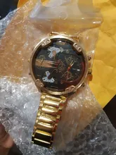 XFCS-reloj grande de acero dorado para hombre, de cuarzo, informal, con doble horario, Militar