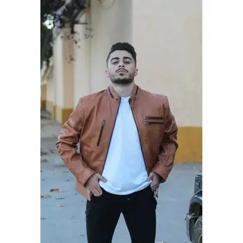 

Zerimar leather jacket with five pockets front tan color