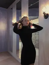 Short-Dress Wear Tight Long-Sleeve High-Collar Sexy Black Mini Sports Womens Summer