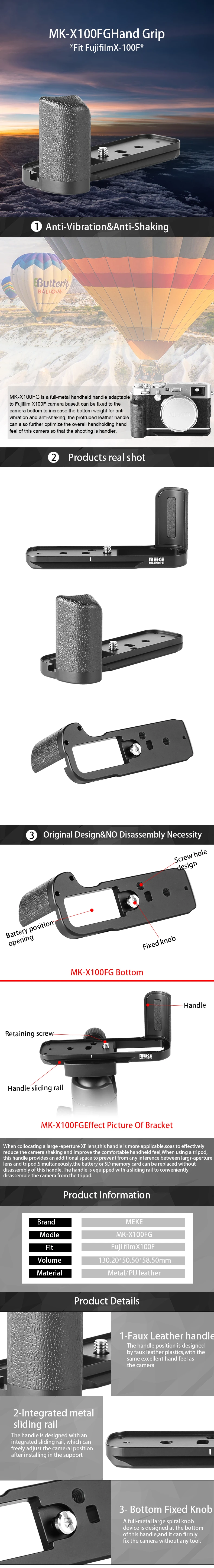 Meike MK-X100FG алюминиевый сплав рукоятка Quick Release Plate L кронштейн для камеры Fujifilm Fuji X100F