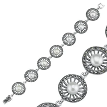 Серебряный 925 пробы Браслет из жемчуга и марказита