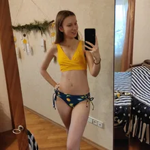 Swimsuit Women Bikini-Sets Bathing-Suits Lemon CUPSHE Lace-Up Print Two-Pieces Sexy Yellow