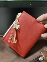Cartera pequeña de piel con borlas para mujer, billetera corta de piel con cremallera, 2020