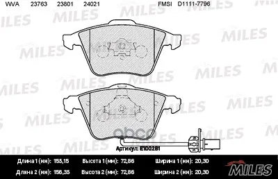 Колодки Тормозные Audi A6/Allroad 04с Датчиком Передние Semimetallic Miles E100281 Miles арт. E100281