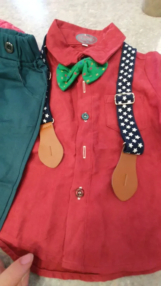Toddler Kids Christmas Outfits Formal Shirt+Suspender Pants photo review