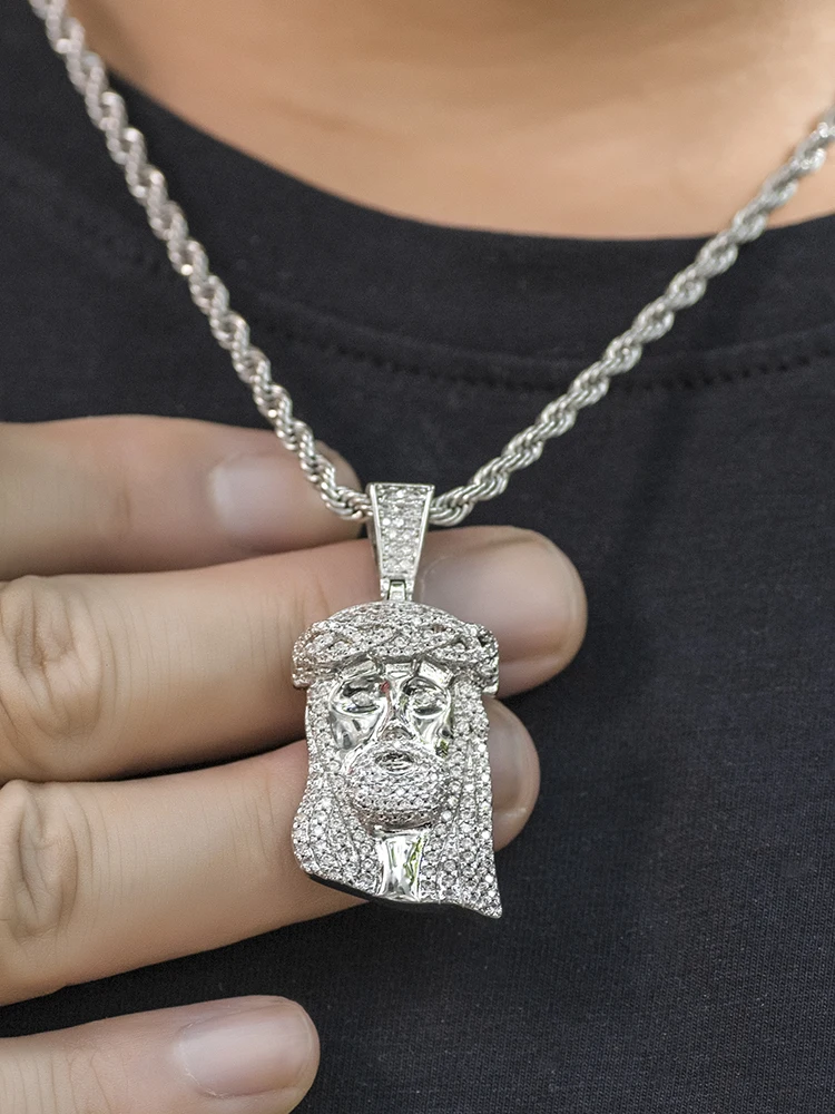 Iced Out Small Jesus Piece Necklace Dad 