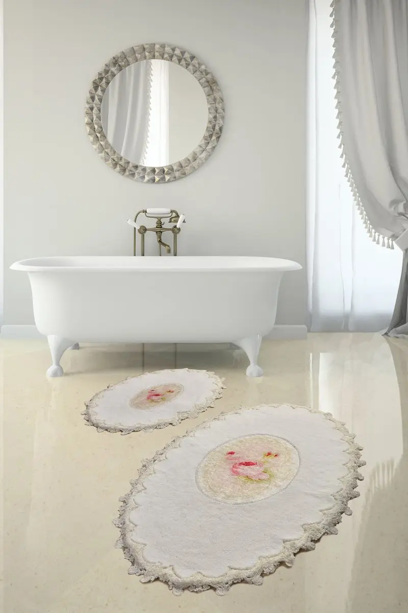 Коврики для ванной нескользящие Противоскользящие коврики Нескользящие противоскользящие французский экрю Овальный жемчужный набор ковров для ванной 2'Li 60X100 Cm-50X60 см