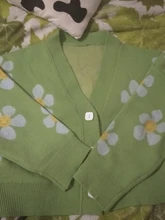 Estilo Preppy de punto con flores Cardigans suéter mujeres cuello en V suelto elegaht Thicked Pull Femme imprimir abrigo corto Casual