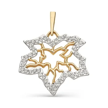 

Gold pendant 585 tests with stones: fianit, womens neck pendant, fashion jewelry, red gold.