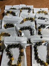 Feng Shui-pulsera de cuentas de piedra obsidiana Unisex, brazalete de oro negro, Pixiu, riqueza, buena suerte