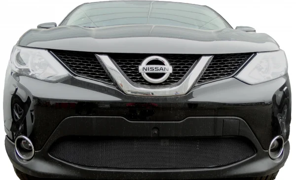 Защитная сетка на решетку радиатора Nissan Qashqai J11- защита радиатора от насекомых и камней сетка в бампер - Цвет: Черная