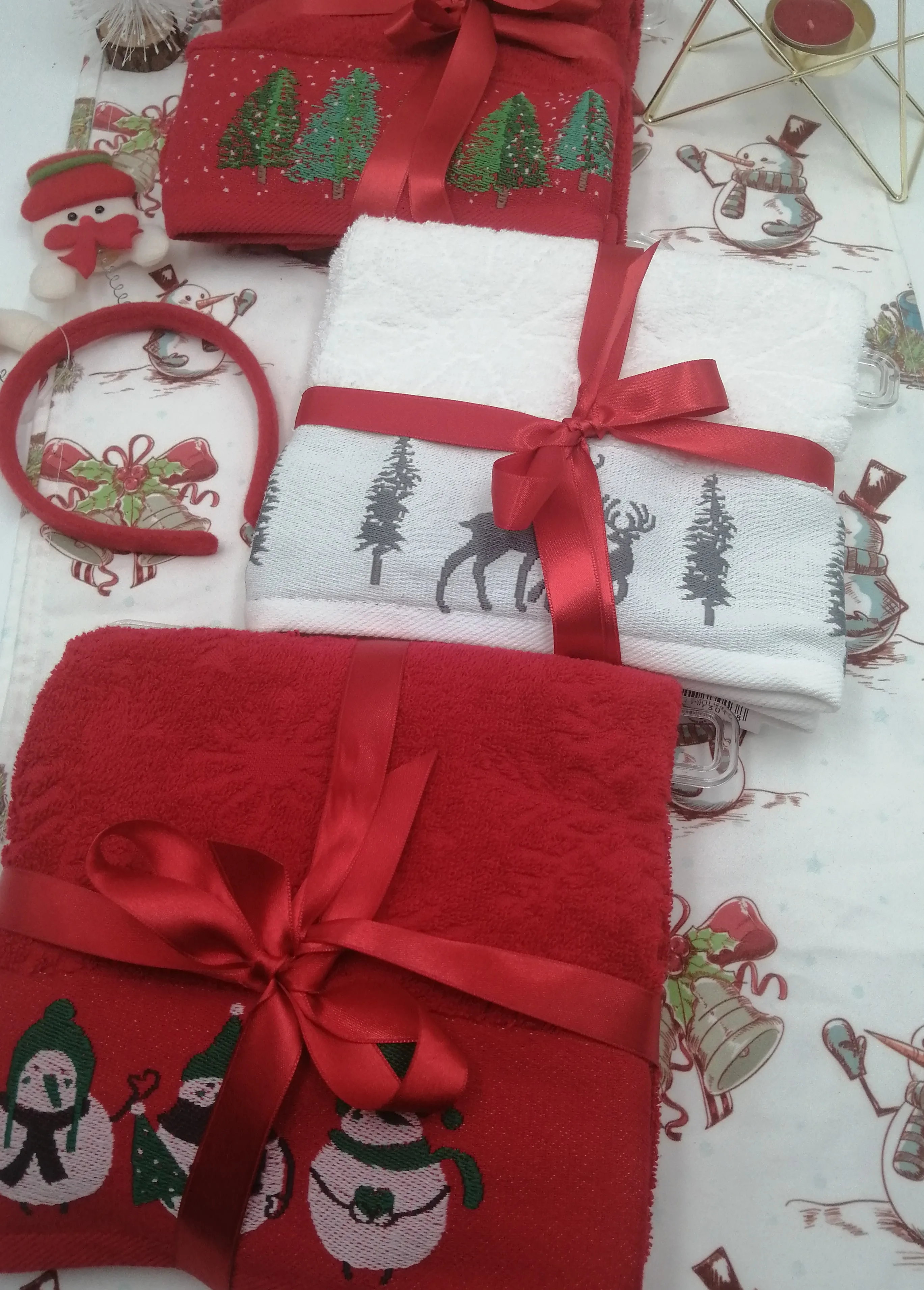 

snowman reindeer christmas tree themed towel christmas new year 2022 winter decorative bath cotton towel