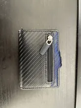 Tarjetero de Metal RFID con botón para hombre, Cartera de fibra de carbono con protección, delgada, antirrobo, 2021