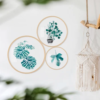 

Nordic Green plant decorative painting Transparent round Acrylic core painting Livingroom restaurant plant leaves wall painting