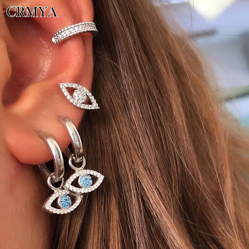 

CRMYA Silver Gold Filled Hoop Earrings Women CZ Zircon Evil Eye Dangle Earings Girls Drop Ear Rings Aretes Jewelry Wholesale