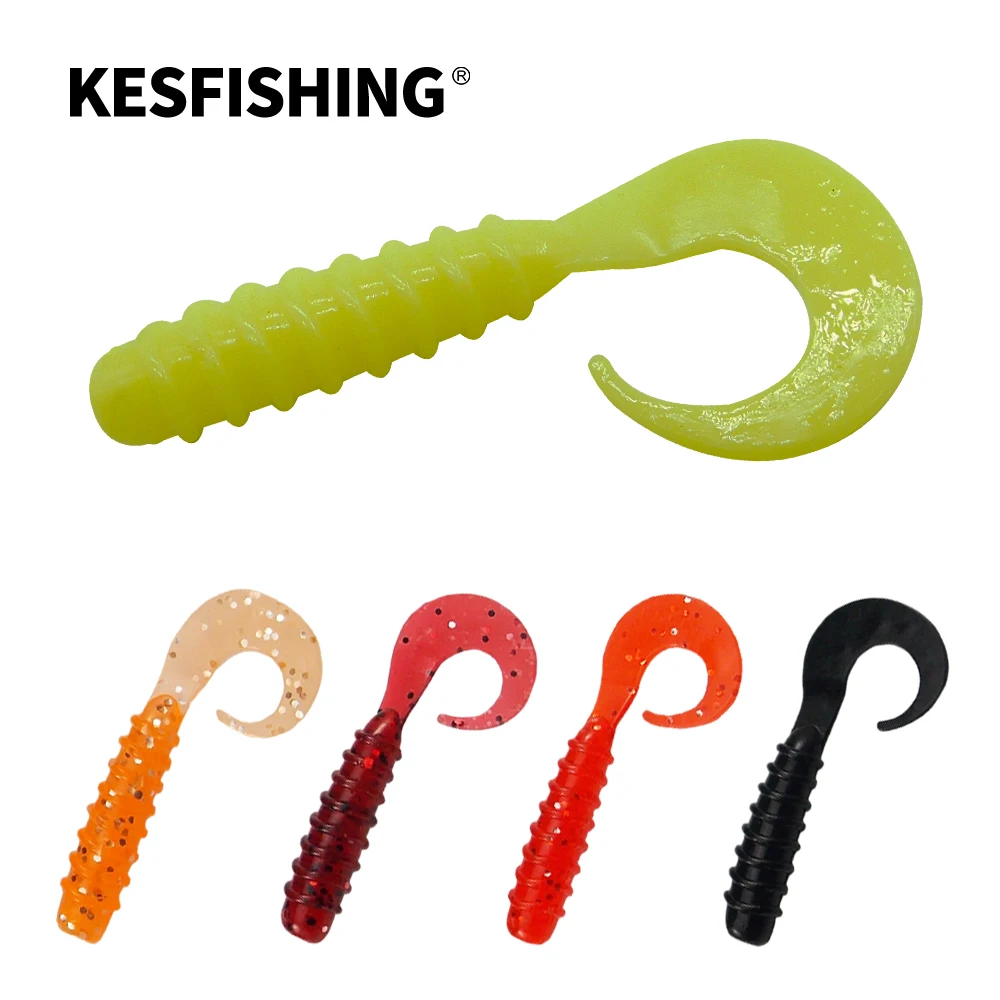 

KESFISHING CoilTail 2.5" Grub Worm Inject Scent and Salts Isca Artificial Soft Lure Bait for all Fish Pesca Fishing Accessories