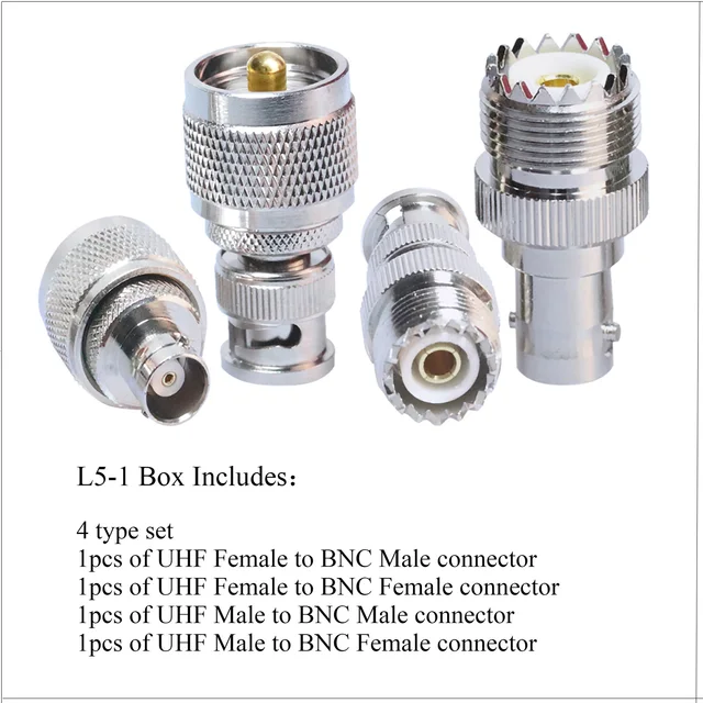 YILIANDUO Kit Adaptador De Radio CB 50 Ohm PL259 SO239 UHF A BNC 4 Tipos Kit Adaptador RF Para Antenas CB Dispositivos LAN Inalámbricos Radios Wi-Fi