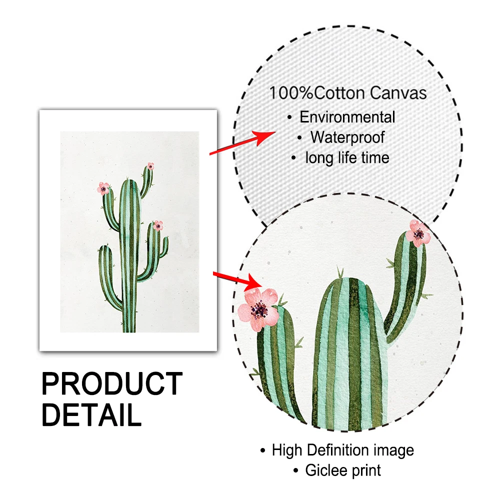Watercolor cactus Gallery Wall for Bedroom Prints Pictures Flower For Living Room ，Kitchen Room Decoration  Home Decor