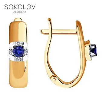 

Sokolov drop earrings with stones in gold with diamonds and sapphires, fashion jewelry, 585, women's male, long earrings