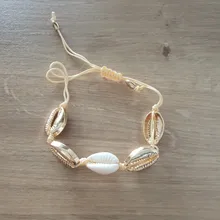 FAMSHIN-pulsera de concha de cauri para mujer, brazalete hecho a mano, caparazón de Color dorado, joyería de playa