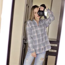 KarSaNy Boyfriend Oversized Shirt Plaid For Women Blouses And Tops Spring Loose Plaid